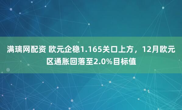 满璃网配资 欧元企稳1.165关口上方，12月欧元区通胀回落至2.0%目标值